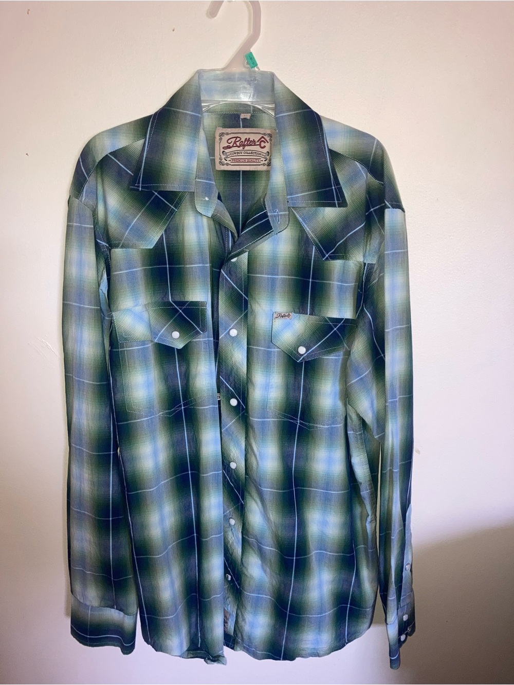 Retro C Green Plaid Casual Pearl Snap Shirt